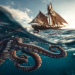 **kraken attacking a sailboat in the sea with tentacles, hdr, low angle view --ar 4:7** - Image #1 <@585362301041770519>
