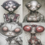 **shhhh humanoid alien creature, the queen of the inflated balloon head, large round bulging eyes, cinematic lighting --ar 2:3 --p uybp4mf --exp 50 --sref 89616974 --v 7.0 --sv 4** - <@1018138887199129620> (relaxed)