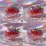 **a highly detailed crystal strawberry art piece, shaped like a ripe strawberry made entirely of translucent gemstone, iridescent rainbow reflections, sparkling diamond-like textures, placed on a clear glass plate, surrounded by crystal droplets, soft pastel lighting, dreamy glossy aesthetic, hyper realistic photography, fantasy luxury concept --ar 9:16** - Variations (Strong) by <@1240240057374478349> (fast)