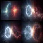 **A cinematic split-screen cosmic scene, left side: a neutron star glowing faintly blue-white with soft pulsar beams and a smooth dense texture, right side: a quark star, smaller, darker, mysterious with faint crystalline lattice glowing red and purple beneath a cracked surface, deep space background with sharp stars, clean framing, documentary realism, sharp focus, no clutter, highly detailed astrophysical realism, clear contrast between both stars, sharp focal point on the two stars, no extra distractions, 16:9 cinematic composition, professional space documentary thumbnail style. --ar 16:9 --v 7.0 --s 750** - <@1347352121820844044> (relaxed)