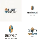 **A corporate logo for "REALITY EAST WEST", mid-century modern style. The word "EAST" and "WEST" connected by a simplified globe icon with visible meridians, colored half in sunrise tones and half in twilight tones. Clean and modern. White background. Created Using: Paul Rand logo techniques, pen tool vector art, brand identity design, Helvetica-inspired typography, minimalist iconography, Adobe Illustrator, Bauhaus color theory, professional branding style --ar 16:9 --v 7.0** - <@947934760217489448> (fast)