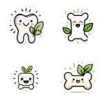 **A cute, simple flat vector illustration of a smiling cartoon bone with a happy face and blushing cheeks. The bone has clean, rounded lines and a pair of green leaves attached to it, symbolizing health and nature. Radiating lines around the bone emphasize its cheerful and energetic vibe. White background.** - <@1100010158496686091> (fast)