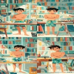 **A bold and colorful illustrated book cover featuring a cute handsome stylish Asian American teen boy standing at a classroom desk, He has short black hair, swim shorts. with a vibe that’s both cool and studious. The background shows bookshelves. The overall style should be fun, creative, and modern appealing to teenagers, with youthful energy and bright, vibrant colors. --ar 11:27** - Variations (Strong) by <@409716268476923920> (fast)
-# Create, explore, and organize on [midjourney.com](<https://midjourney.com/imagine?from_discord=1>)