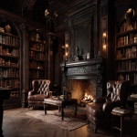 **a photo realistic study/library backdrop with deep mahogony wood and a fireplace. high detail, dramatic contrast. --ar 4:3** - Image #1 <@438336287502630916>