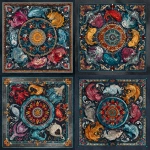 **bandana print made out of vietnamese zodiac animals (Watercolor style** - Variations (Strong) by <@1080434335141859399> (fast)