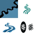 **simple, flat vector logo silhouette of river currents, simple and minimalistic --ar 2:1 --v 7.0** - <@696956474584334417> (fast)