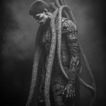 **full length black and white photograph / of a ripped alien man / infused with massive biomechanical tendrils / etched with intricate textures / heavy industrial aesthetics / dark futuristic fantasycore / full length view / eerie / foreboding / grainy / gritty / grungy / macabre / menacing / mysterious / ominous / strange / uncanny** - Image #2 <@1080572898269466724>