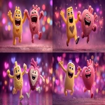 **A happy anthropomorphized rounded-triangular, yellow demon character high-fiving a happy anthropomorphized anatomical heart character, side view facing each other perspective jumping in the air, Pixar-Inside Out 3D animation style, festive sparkling purple background --ar 16:9 --s 250 --v 7.0** - <@1088093143066488912> (fast)