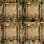 **Short wide parchment scroll centered in frame, vintage aged paper texture, ornate red and green decorative border on top and bottom, Victorian Christmas aesthetic, crimson wax seal on bottom right, scroll curled at left and right ends, plenty of empty space above and below for design elements, warm glow, isolated on clean background, 16:9 aspect ratio --ar 16:9 --v 6.0** - Zoom Out by <@1101284427277017178> (fast)