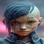 **orc woman, fangs, in the heavy hard rain, tempest, lightining, incandescent katana, tattooed head, super vitreous blank white eyes like empty blind eyes, editorial illustration of a young cyberpunk Asian girl warrior, punk hair cut half bald, from the underground cluber Tokyo drift club subculture, dendrokinetic Gang tattoo, blurred makeup, angry, kanji, --ar 3:5 --raw --p f6gpn1a sw3hfp8 o7iksp7 --stylize 750 --v 7.0** - Image #4 <@1054482006731395092>