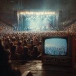 **Create a high-quality ultra-realistic photo background which is colour graded of a 1950s rock and roll concert. Have a large tv / screen on the right hand side near the edge of the picture which you can see the whole screen** - Image #3 <@1168106068602261574>
