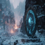 **A colossal medieval shield forged of ancient steel and ice, cracked through the center with glowing blue energy pouring from the fractures. The words "POLAR" and "FAVELA" are engraved across the front in powerful runic letters, shining with frost and arcane light. The shield is embedded deep into a stone pedestal, surrounded by snow, mist, and flying embers. Around it, an epic fantasy battlefield inspired by The Lord of the Rings warriors clashing, banners torn, explosions lighting the snowy valley beneath towering mountains. Blue energy pulses from the runes, illuminating the fog and falling snow. Cinematic lighting, cold blue mixed with warm fire glow, ultra-detailed, photorealistic, dark fantasy tone, high contrast, masterpiece composition, volumetric fog, 8K render --ar 299:131 --v 6.0 --chaos 9 --raw** - Image #3 <@593994185737240592>