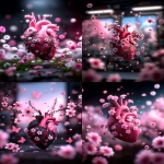 **anatomical heart with vines and small flower blooms intertwined with the veins coming from the heart --p f6gpn1a ht8lvr3 --ar 4:5** - <@948741381743083580> (relaxed)