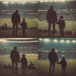 **father and son holding hands in a football stadium, they are far from the photo, fans in the background** - Variations (Strong) by <@450124934837043201> (fast)