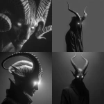 **Design a greyscale hyperrealism, shadow figure with glowing white eyes and horns --v 7.0** - <@1116424656908464158> (fast)