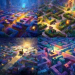 **A vast, colorful maze where a person sits sadly at a dead end, crying in disappointment. Hidden from their view, several glowing treasure chests are scattered throughout the maze. Above the labyrinth floats a bright digital timer. The scene is cheerful and heartwarming despite the moment, filled with sunlight, vibrant colors, and a magical Disney-style atmosphere, in the style of a Disney animated movie, whimsical and hopeful mood, highly detailed, cinematic composition.** - <@1293468415985451029> (fast)