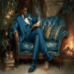 **Ernie Barnes art at Christmas, reading the Urantia Book, 8k, --chaos 99 --ar 8:5 --exp 50 --stylize 750 --v 7.0** - Image #2 <@843177938186797076>