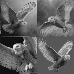 **Greyscale, realism, high contrast, defined fur pattern, snow owl in flight --v 7.0** - <@1116424656908464158> (fast)