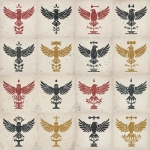 **In a Dungeons and Dragons art style, create four different yet simple versions of a noble house&#039;s sigil. The design should be simple. Its major element is a hawk&#039;s wings spread wide and eyes vigilant and looking forward. Its minor elements are a plant in one talon and a blacksmith&#039;s hammer in the other talon. All different versions, as if made in medieval times with medieval-level tools, each made of different materials, such as stone, iron, wood, and paint. They should all be simple designs using a single material. They should be worn. They should be on a white background. --v 7.0** - Variations (Subtle) by &lt;@478047972412620803&gt; (fast)