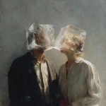 **Heads in transparent ice blocks,painting, surrealism, René Magritte The Lovers Paris 1928 Wearing snowflake macrophotography fabric, red love letters from the heart <@1077492926550134864> --v 7.0 --s 750 --p 3yk8su5** - Image #2 <@1077492926550134864>