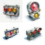 **old dashboard warning light, watercolor sketch, white background** - <@1079526535603699793> (fast)
