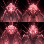 **a conceptual boss design of the game 'Rez', shows the player high-tech structures in a low-poly style.the boss should be designed and be the main object in the picure, tructure of the boss is mainly angular and mechine like, but part of it is a bit more organic and evil like. it shows as a human head, the eyes are covered by 2 big hands, making the overall sillhoutte looks like a knight. the scene conveys a sense of motion as the beams from the laser guns hit different parts of the structure. the environment has simple geometric shapes that indicates mirrors and library and the scrolls, and the dark background is complemented by the game's use of bright neon colors and glowing effects to create a sense of depth and excitement. the structure should have a religous feeling. --ar 16:9** - Variations (Strong) by <@816916814089027595> (fast)
-# Create, explore, and organize on [midjourney.com](<https://midjourney.com/imagine?from_discord=1>)