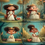 **The Empress tarot card. The image depicts the Empress sitting on a throne holding a short scepter in her hand with grass growing around it, there is heart-shaped shield below the throne. , she wears white robes, there are trees behind her, the background has water and a river running through nature. In the style of children's book illustration. the character design is high resolution, with colorful cartoon characters and illustrations in a flat vector drawing style, big expressive eyes, all of high quality, high detail, and high definition. --ar 7:12 --raw --profile hxmkhjx** - <@409716268476923920> (fast)