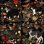 **a happy curious adorable netsuke kitty cat exploring a crazy gold leaf nature jungle world of apple worm peanuts flowers birds cheddar cheese moth, tornadic scan lines by jack whitten --v 6.1 --p tn2xxqf --sref <https://s.mj.run/AruJD-ll-Ac> <https://s.mj.run/UYjfoh6TeLU> <https://s.mj.run/r8dknsmM5M0> --cref <https://s.mj.run/YLW5u05qWW0> --cw 22 --q 2** - <@1059292469474373672> (fast, stealth)