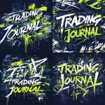 **"TRADING JOURNAL" in bold graffiti-style. Bone White, and acid green outlines. Solid navy blue background. Inspired by Diamond Supply Co., Zumiez, and Tilly’s graphic apparel designs. --ar 2:3 --stylize 150 --v 6.1** - Remix (Strong) by <@811487416539283468> (fast)