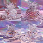 **a highly detailed crystal pineapple art piece, shaped like a ripe pineapple made entirely of translucent gemstone, iridescent rainbow reflections, sparkling diamond-like textures, placed on a clear glass plate, surrounded by crystal droplets, soft pastel lighting, dreamy glossy aesthetic, hyper realistic photography, fantasy luxury concept --ar 9:16** - <@1240240057374478349> (fast)