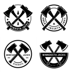 **Simple, Minimalistic, Round, Seal, Logo for an Axe Throwing Company, Circle, Black and White, "MINNESOTA JACKS" Vector, Thick Black Outline** - Variations (Strong) by <@1067982535730151454> (relaxed)