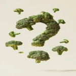 **a photograph of question mark completely covered in fresh green broccoli florets, floating in mid-air, tiny broccoli buds suspended around, soft diffused lighting, clean minimalist style, beige background --ar 9:16 --s 50 --v 6.1** - Image #3 <@1199200245985316874>