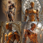 **full body ripped robotic masculine man / with exoskeleton made of forged aluminum / anodized in a stunning finish of elegant bold and eye-catching cosmic orange / electrifying / great and terrible beauty / background depicts ornate complex lattice patterns of beauty and wonder / full length view --no borders, frames, grids, split screens, tiles, women, girls, females** - <@1080572898269466724> (fast)