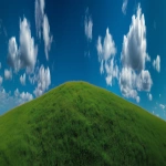 **a perfect brightly lit grassy hill, grass length is even, no shadows, bright summer day, sparse white puffy clouds, 32mm lens, taken from 100 feet away, vivid colors, hyperreal --v 7.0 --ar 167:28** - Upscaled by <@809605622495445044> (fast)