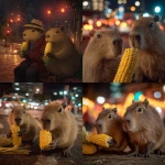 **Topogigio and capybara eating tenebrously bad and gross corn on the cob at a busy intersection during bohemian night out, no matter, bro got the munchies --raw** - <@538878031226470440> (relaxed)