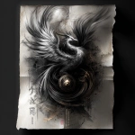 **<https://s.mj.run/BiYVXZD72a4> <https://s.mj.run/YB05tCOZNAo> Japanese Dragon Phoenix tattoo art print, black and white sketch panopticon style, fine lines, shading, asian letters in silver and gold, dark parchment background, ar 89:128 --p rsmejb6 --v 7.0** - Image #2 <@1002947002323185734>