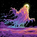 **scifi comic book style, alien ghost sludge monster, translucent, colorful, full body, on a purple crater planet, bright, classic scifi, scifi comic book style** - Image #2 <@186377350642925568>
