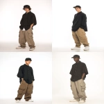**teen guy wearing an oversized black shirt and kakhi cargo pants and a cap, with white rubber shoes, one hand in the pocket, in clean and white background, --ar 3:4 --profile x7q17q7** - <@409716268476923920> (fast)