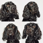 **Adult Cockerspaniel dog, fur colour black, facing forward, relaxed mood, in focus, head shot, indoor studio lighting, photography studio, white background, portrait, one key light and two fill lights to brighten the entire face, photorealistic--V7 --v 6.0** - Variations (Strong) by <@961150162703626290> (fast)