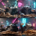 **A hyperrealistic, cinematic photo, low-angle shot from table height. The subject is a charismatic anthropomorphic Siberian Husky with piercing cyan-glowing eyes, smirking coolly at the camera. He's wearing a fur-lined black leather jacket and a silver chain, lounging in an opulent nightclub VIP booth. He holds up a crystal lowball glass containing amber liquor and a single large, clear ice cube. On the table is an extravagant mountain of gourmet dog biscuits. The atmosphere is thick with haze, with dramatic volumetric light beams and vibrant cyan/magenta neon glows. Extremely shallow depth of field, creamy cinematic bokeh, tack-sharp focus on the husky. Unreal Engine 5, Octane Render, 8k, extreme detail, award-winning photography. --ar 9:16** - <@692146423638261810> (relaxed)