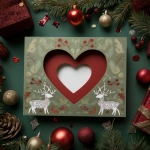 **a christmas card with a space for a photo inside a heart with reindeer and other christmas decorations green and red --v 7.0** - Upscaled by <@782283285664366612> (fast)