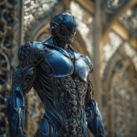 **full body ripped robotic masculine man / with exoskeleton made of forged aluminum / anodized in a stunning finish of elegant deep blue / electrifying / great and terrible beauty / background depicts ornate complex lattice patterns of beauty and wonder / full length view --no borders, frames, grids, split screens, tiles, women, girls, females** - Image #4 <@1080572898269466724>