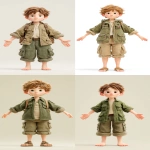 **a cartoon 3d animation of a Neutral base body type of a 15-year-old European boy, short brown hair, wearing a a classic zookeeper outfit, khaki shirt with rolled-up sleeves, matching khaki shorts, barefoot, standing with arms down and arms open, looking directly at the camera, neutral pose and expression, no background, simple and minimal, reference base body suitable for boy and girl --ar 9:16 --stylize 750** - <@409716268476923920> (fast)