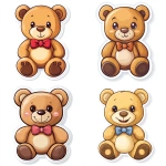 **Cute teddy bear with bow tie vector icon, simple flat design illustration of an adorable cartoon brown toy stuffed animal on a white background, no shadow under the object, no text or other elements in front of it, no shading detail or shadows to highlight the outline, vector sticker art graphic design, vector clipart graphic design. --s 250** - <@634079890777440317> (fast)