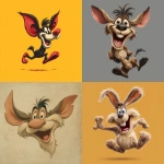 **just the ear of a gnu, the ear has eyes and smiling mouth, the ear has the feet of a Kangaroo, the ear is jumping up and down, style of Warner Bros cartoon** - <@1062998643696750602> (fast)