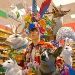 **swag gals feather jacket, lifelike animal statues in drugstore aisles, flower headpiece by Jeff Koons, maybe he is nuts, even his guts have guts --niji 7** - Image #2 <@917327632763322368>