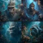 **Atlantis is inhabited by a tribe of sasquatch, realistic photography, underwater, crystal lighting, highly detailed --v 7.0 --p qzceaul** - <@405548268966117377> (fast)