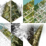 **split-screen comparison showing different land use options, park space versus building versus natural conservation area, site planning visualization --ar 4:3** - <@794327127260266516> (fast)