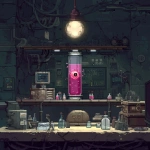 **pixel art spritesheet of high tech lab for a side scrolling game, pink embreo of baby beholder monster in water glass tube --v 7.0** - Image #3 <@758874491680981014>