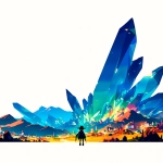 **an agarthan beauty standing calmly in the foreground, simple elegant silhouette, serene expression. Behind them, a clean inner-earth landscape with large-scale shapes only: broad crystal formations, simplified mountains, minimal architecture. Vivid saturated colors with strong color separation, but LOW DETAIL DENSITY. Clear foreground, midground, and background separation. Minimal visual clutter, limited decorative elements, intentional negative space. Anime-inspired illustration with flat color regions, bold color blocking, clean sharp linework, smooth polished rendering, crisp edges, high clarity, calm composition, readable design --niji 7** - Image #3 <@1013725246831997000>